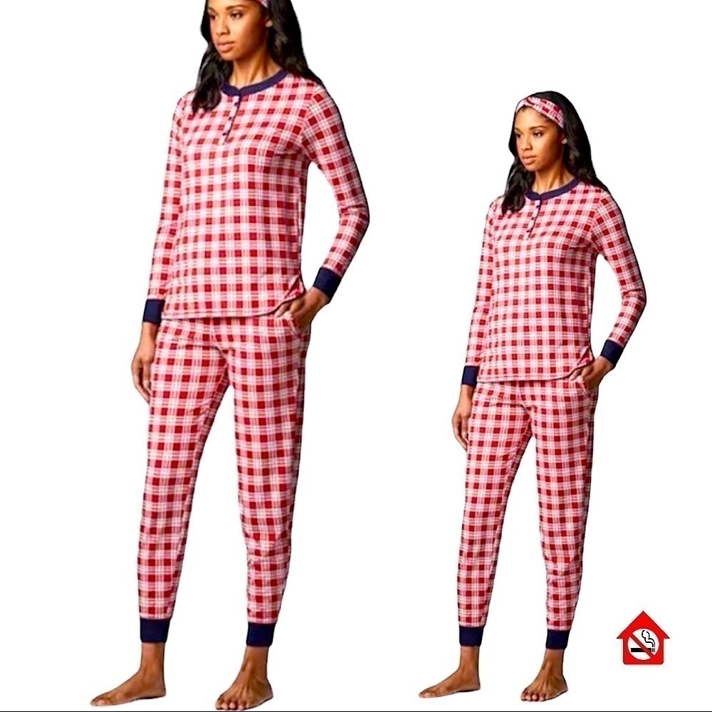 Simply Vera Red Gingham Checkered Pajamas Size PM Like New Warm & Cozy